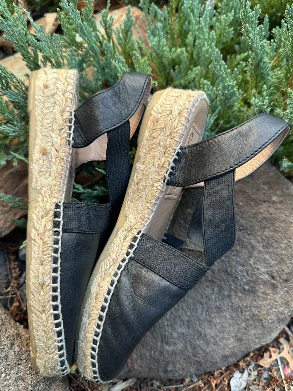 Gaimo Spain Black Leather Espadrille Slingback Flats 36